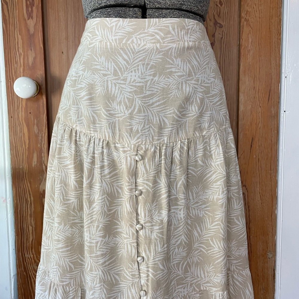 Midnight Sky Botanical Flax Blend Tiered Button Front Maxi Skirt Coastal Sz L 💚🎀 - Picture 4 of 10